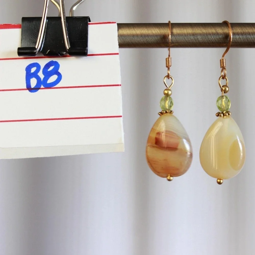 Handmade Yellow Banded Agate Gemstone Drop Earrings Boho Bohemian Cottage‎ Fairy